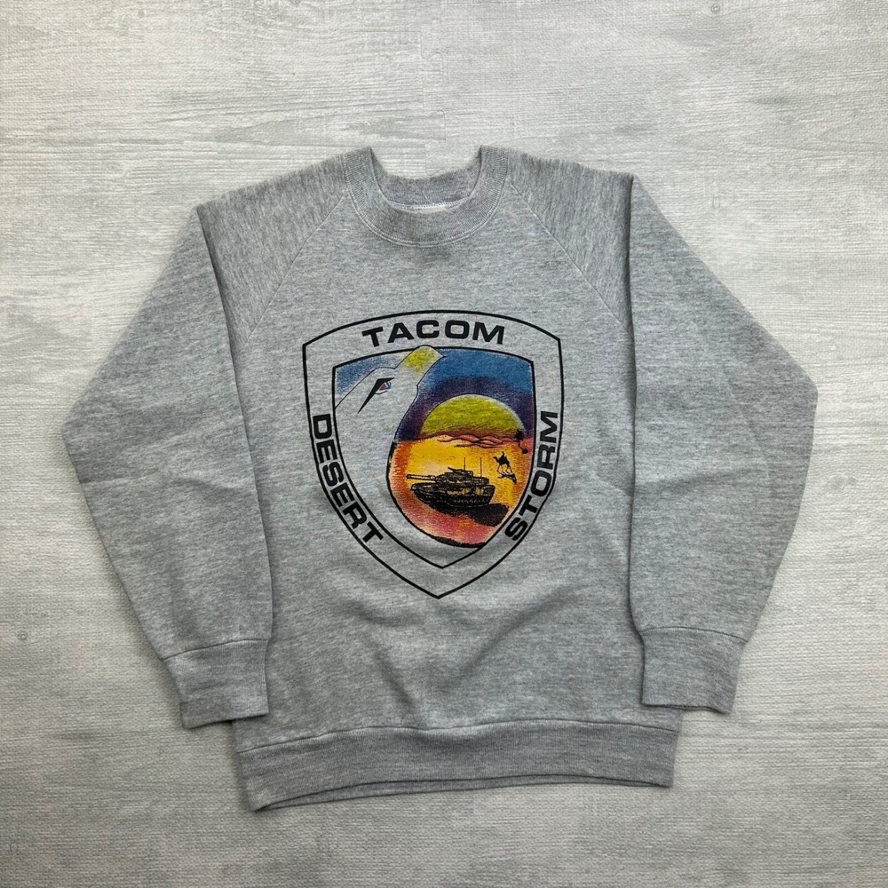 Vintage 90s Tacom Desert Storm Sweatshirt Size Small Gray Military Tank Crewneck